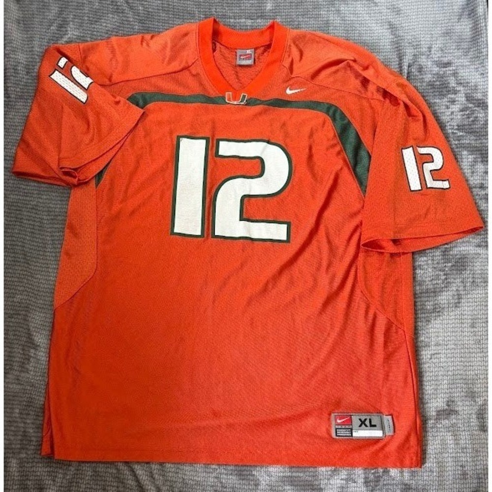 Vintage Nike Miami Hurricanes Jim Kelley Jersey Mens XL‎ Orange Football #12